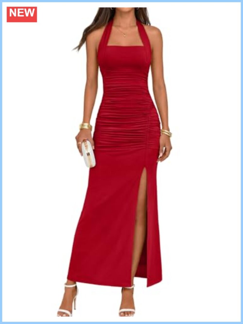 Sleeveless Halter Backless Side Slit Maxi Dress Wedding Guest Cocktail